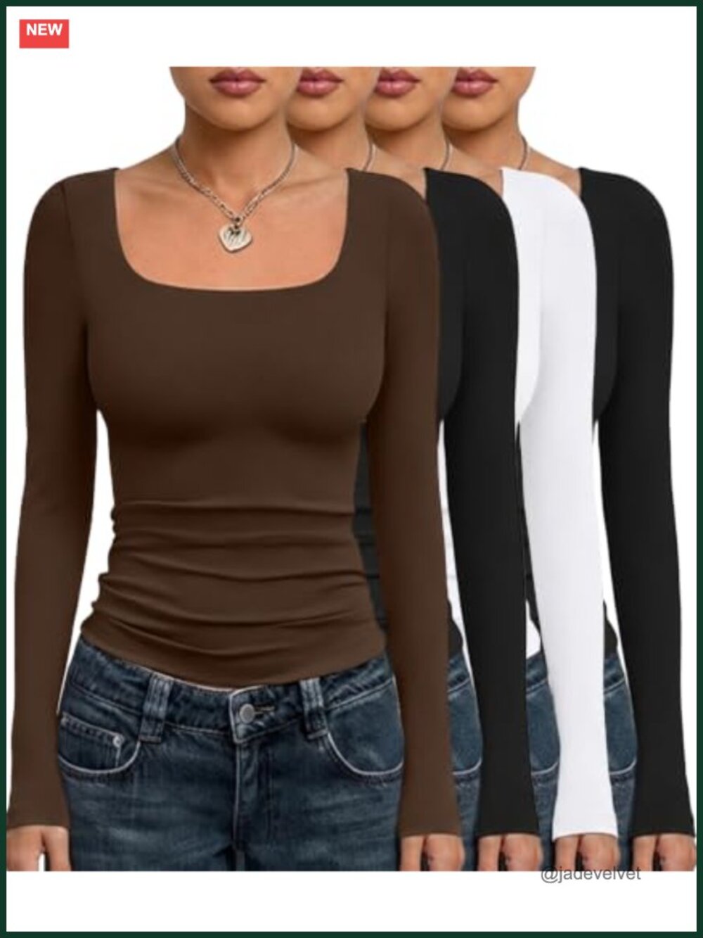 4 Pack Double Lined Women's Slim Fitted Long Sleeve Scoop Neck Tops